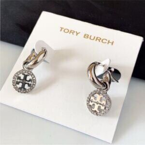 Tory?Burch Silver Miller Pav�� Huggie Hoops